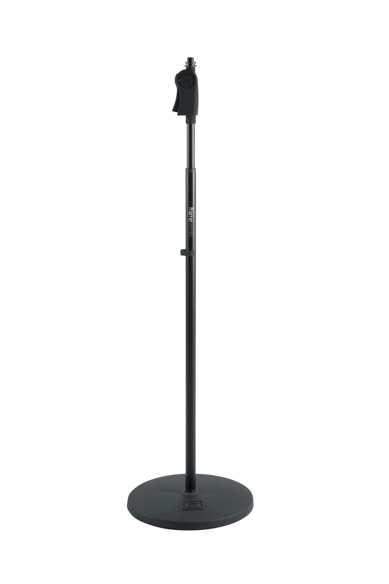 GATOR GFW-MIC-1201 Deluxe 12" roundbase mic stand with vibration reducing gasket & deluxe one handed clutch. Heavy duty steel construction.