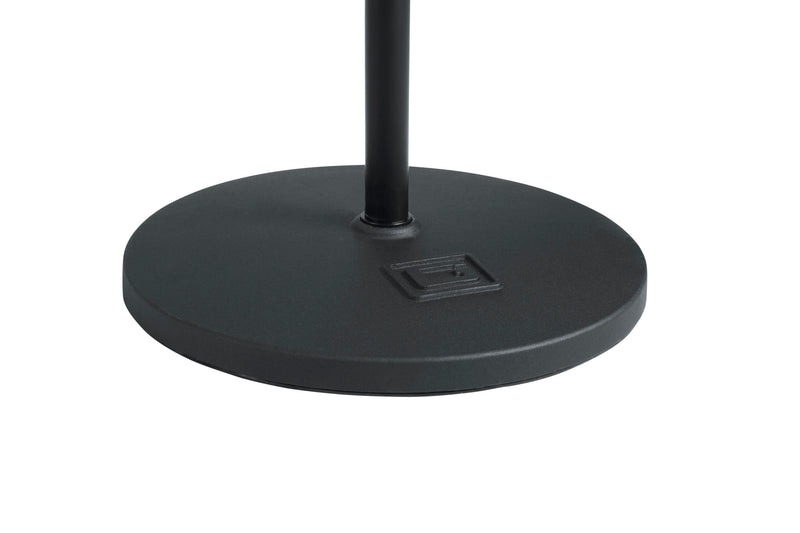 GATOR GFW-MIC-1201 Deluxe 12" roundbase mic stand with vibration reducing gasket & deluxe one handed clutch. Heavy duty steel construction.