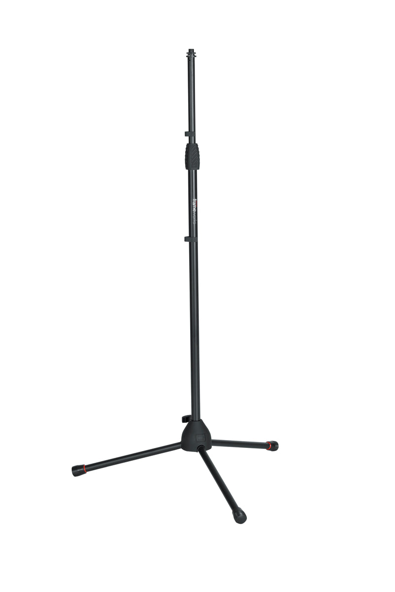 GATOR GFW-MIC-2000 Standard tripod mic stand with standard twist clutch. Heavy duty steel construction with collapsible tripod legs and removable red safety trim on feet.