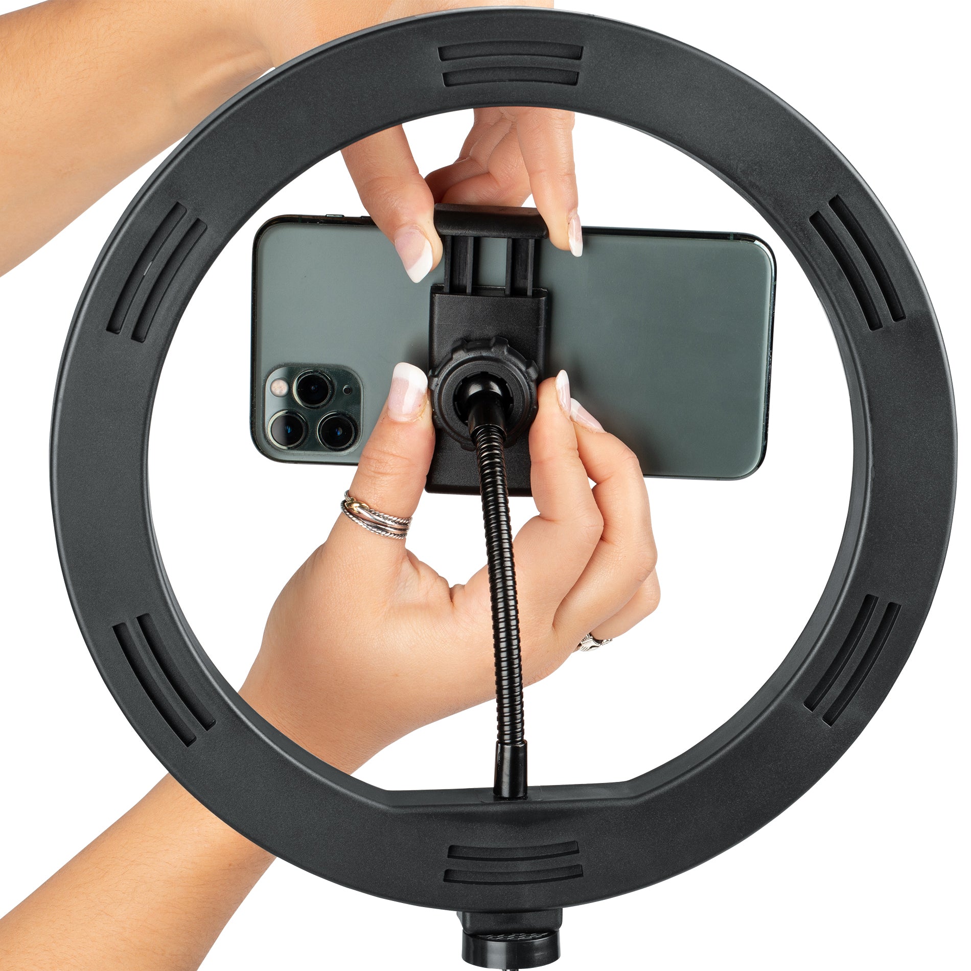GATOR GFW-RINGLIGHTDSKTP Desktop Roundbased Stand with One Ring Light and Phone Holder