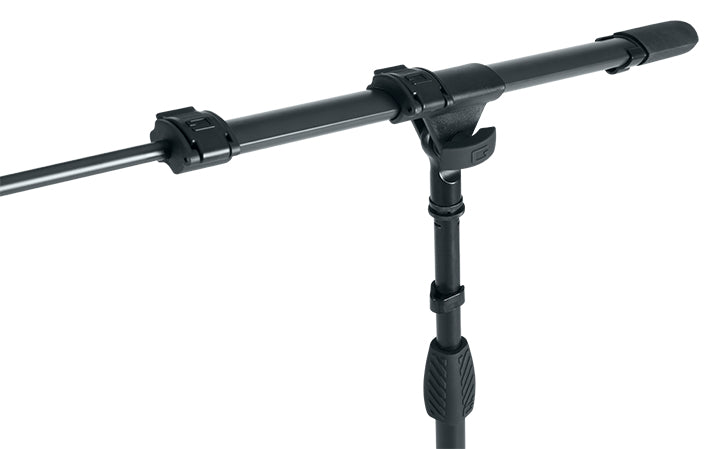 GATOR GFW-ID-MIC ID Series adjustable tripod style mic stand with 26" telescoping boom, easy close CAM’s, and easy one handed CAM operation.