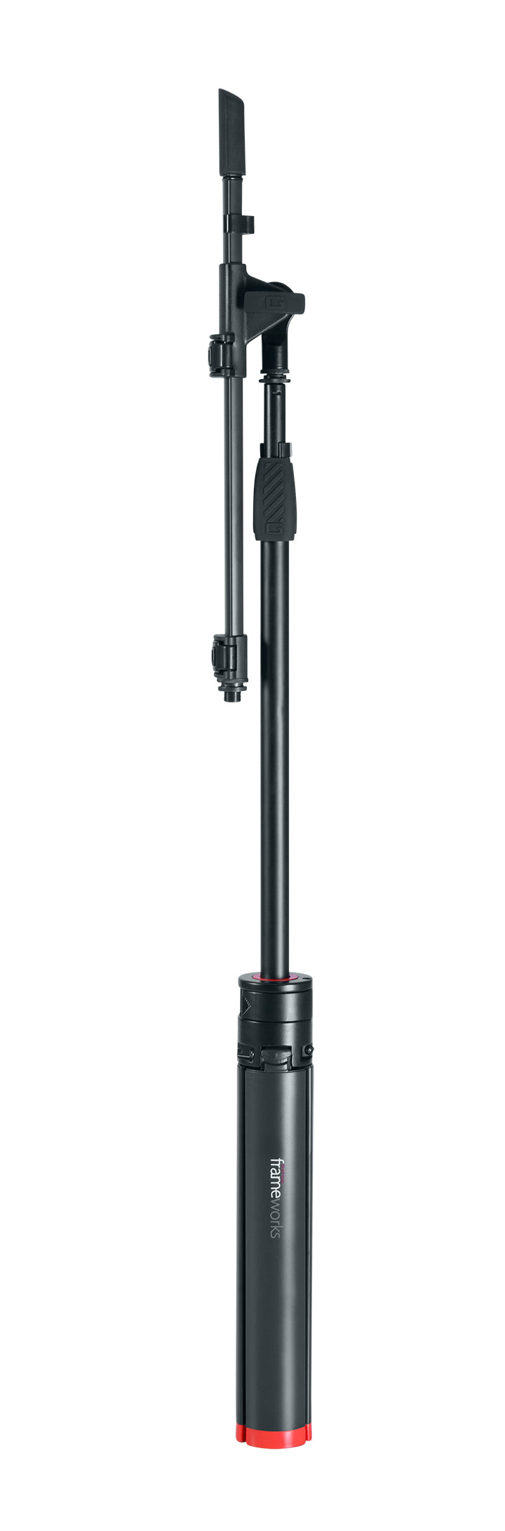 GATOR GFW-ID-MIC ID Series adjustable tripod style mic stand with 26" telescoping boom, easy close CAM’s, and easy one handed CAM operation.