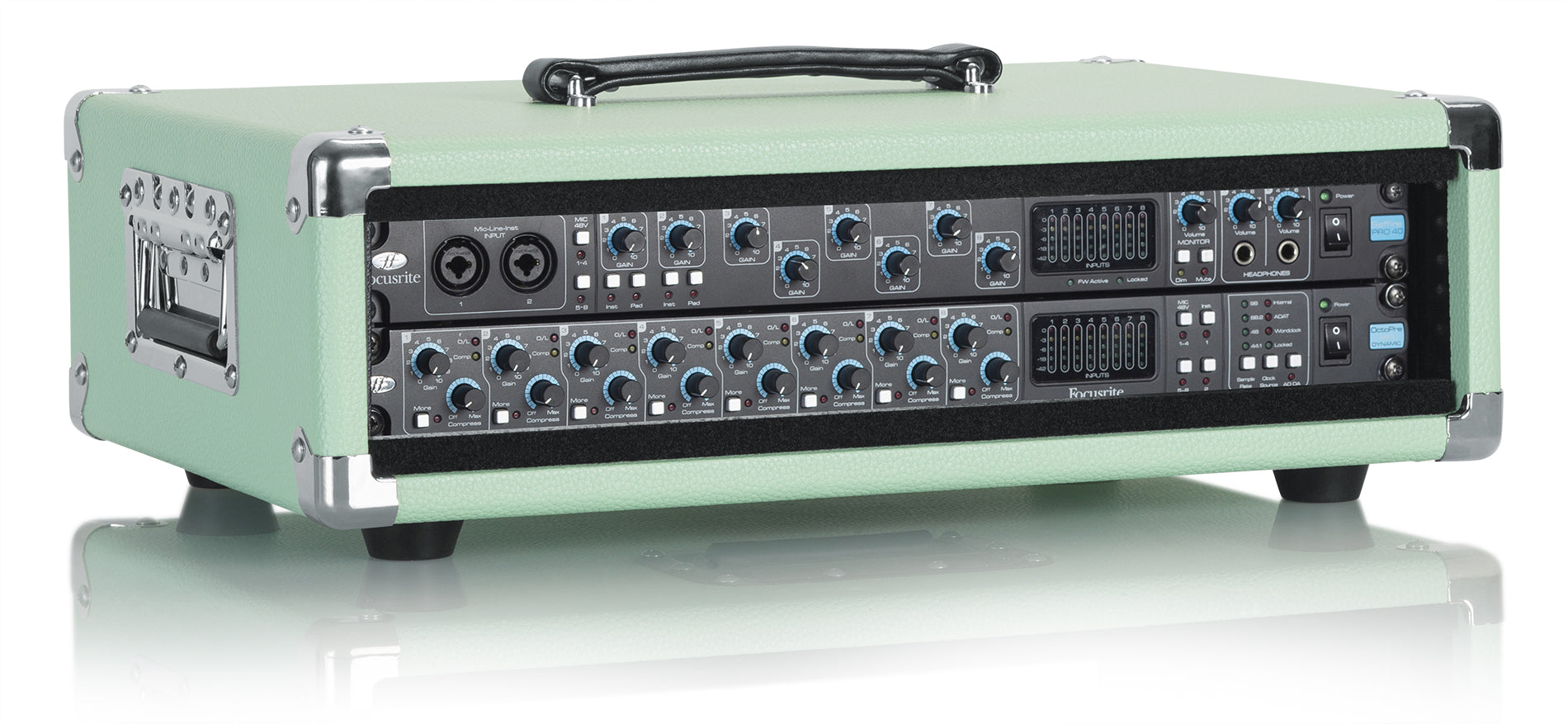 GATOR GR-RETRORACK-2SG 2U Vintage Amplifier Style, Seafoam Green. - Vintage Amp Vibe Rack Case – 2U Seafoam Green