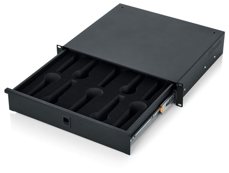 GATOR GRW-DRWMIC10 • 2U rack drawer • Stores 10 hard wired microphones - Microphone Drawer; 2U