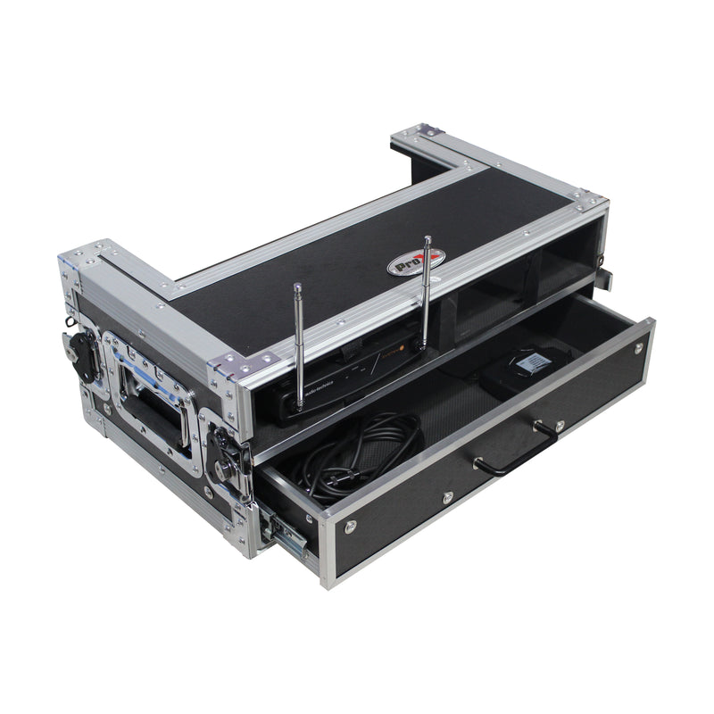 PROX-XS-2WM2DR - Wireless Mic case features 2 capacity as well as hand held mic storage w/ 1 drawer