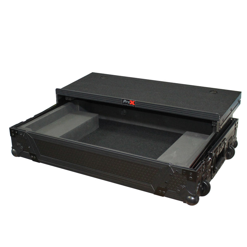 PROX-XS-DDJSX WLTBL LED - Flight Case For Pioneer DDJ-SX - DDJ-RX Digital Controllers W-LED | Sliding Laptop Shelf | Wheels | Black on Black