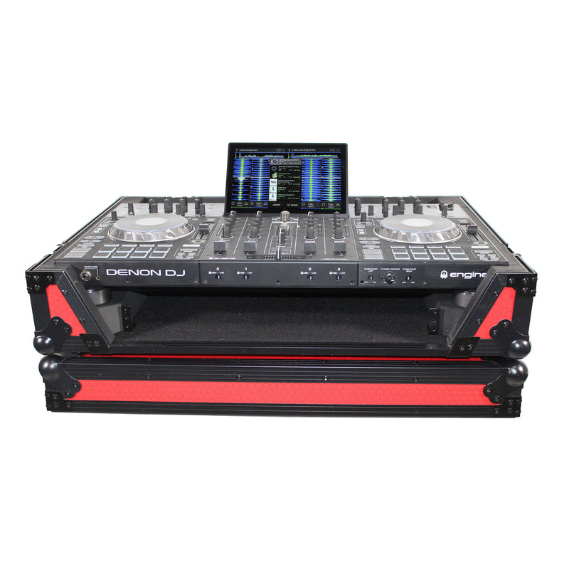 PROX-XS-PRIME4 WRB DJ Controller Road Case - Flight Case for Denon Prime 4 Standalone DJ System with Wheels | Black on Red
