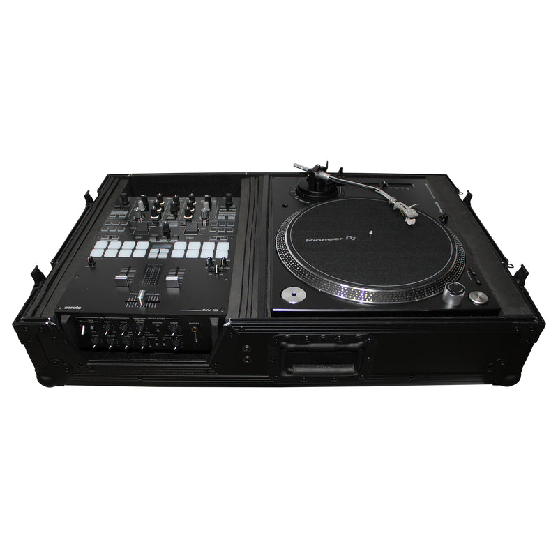 PROX-XS-TMC1012WBL - Flight Case for Single Turntable In Battle Mode & 10 Inch or 12 Inch Mixer | Black on Black