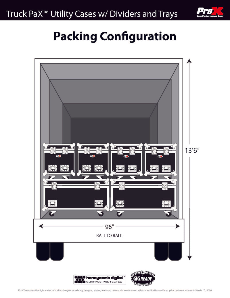 PROX-XS-UTL243036W - TruckPaX™ Heavy-Duty Truck Pack Utility Flight Case W-Divider and Tray Kit | 1/2 Inch Plywood | 24"X30"X36"