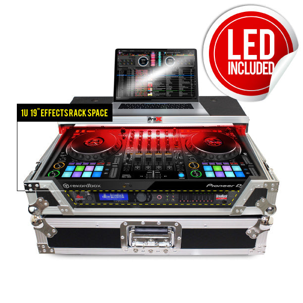 PROX-XS-DDJ1000 WLT LED - Flight Case For Pioneer DDJ-1000 / SRT, DDJ-SX3, and DDJ-FLX6 Series Digital Controllers W-LED | Sliding Laptop Shelf | Wheels