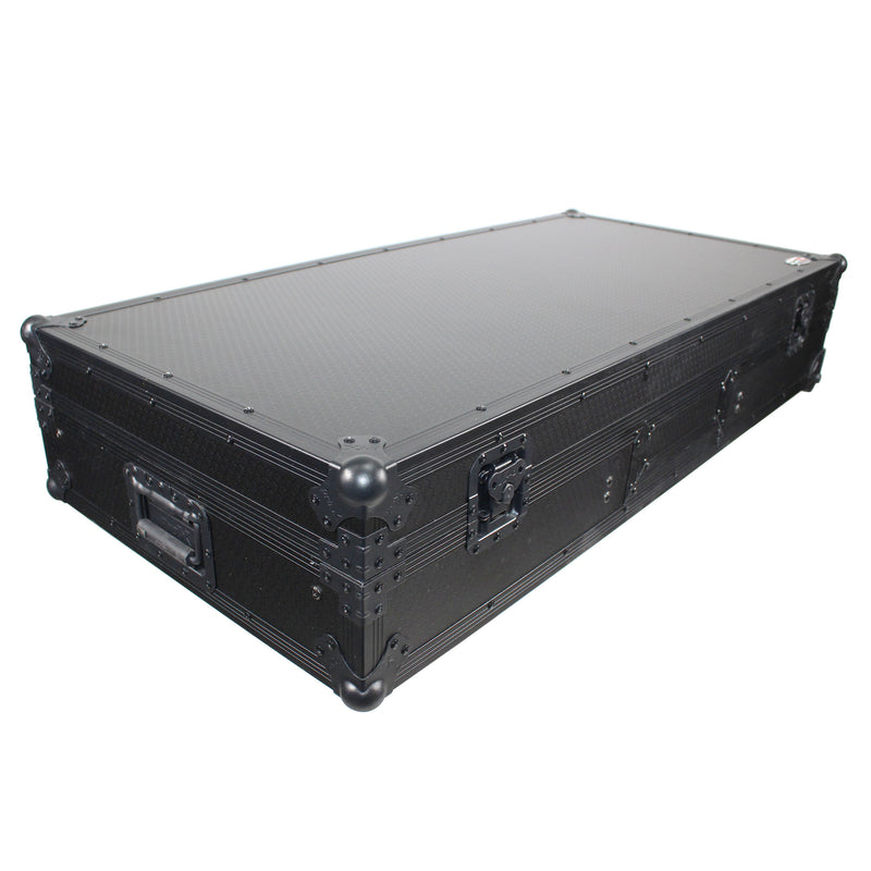 PROX-XS-TMC1012WLTFBTLBL - Flight Coffin Case For 12" Rane 72 Mixer and 2 Turntables in Battle Mode W/ Laptop Shelf and Wheels Black on Black