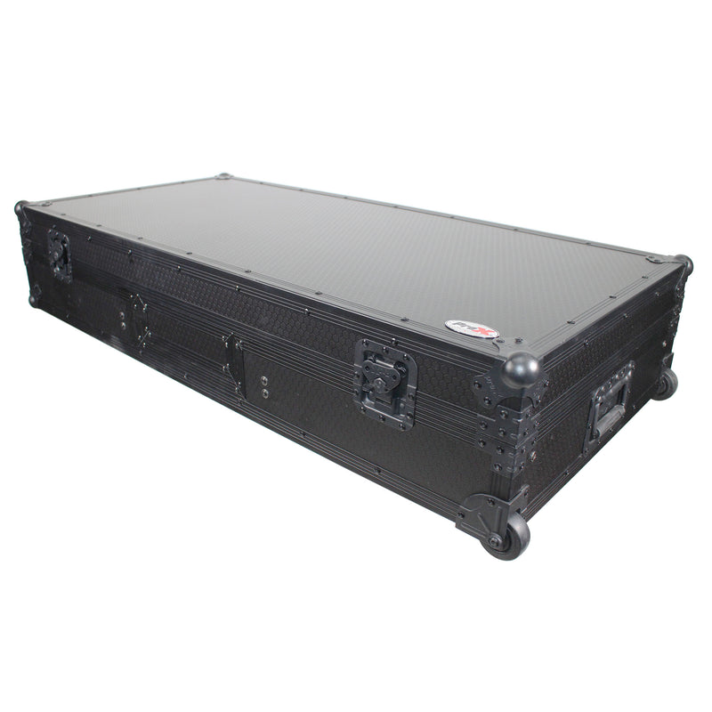 PROX-XS-TMC1012WLTFBTLBL - Flight Coffin Case For 12" Rane 72 Mixer and 2 Turntables in Battle Mode W/ Laptop Shelf and Wheels Black on Black