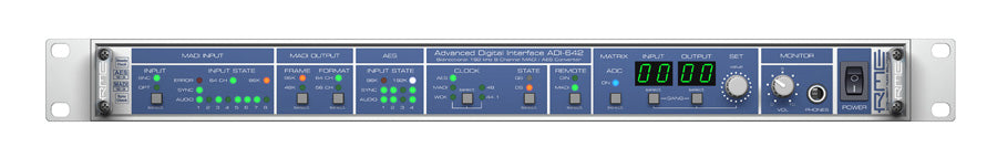 RME ADI-642 - 24 Bit / 192 kHz, 2 x 8-channel MADI <> AES/EBU Converter, 19", 1RU - RME ADI-642 8-Channel Rmeadi-642 - 8-Channel 24-Bit192Khz Madi Aes Format Converter With 72 X 74 Routing Matrix