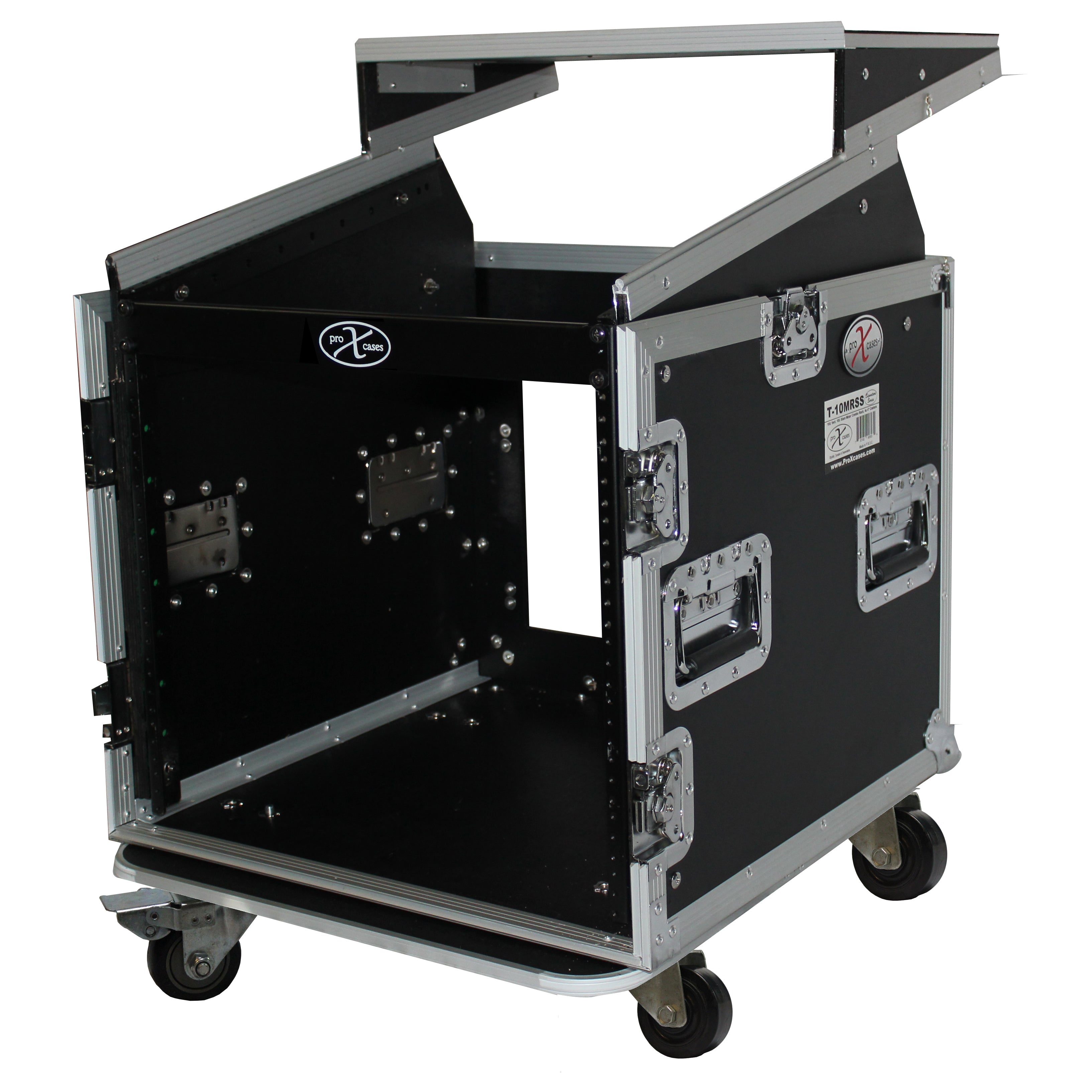 PROX-T-10MRLT Road Case - T-10MRLT 10U Rack x 10U Top Mixer DJ Combo Flight Case w/Laptop Shelf & Casters