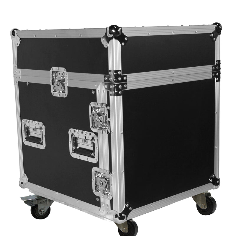 PROX-T-10MRLT Road Case - T-10MRLT 10U Rack x 10U Top Mixer DJ Combo Flight Case w/Laptop Shelf & Casters