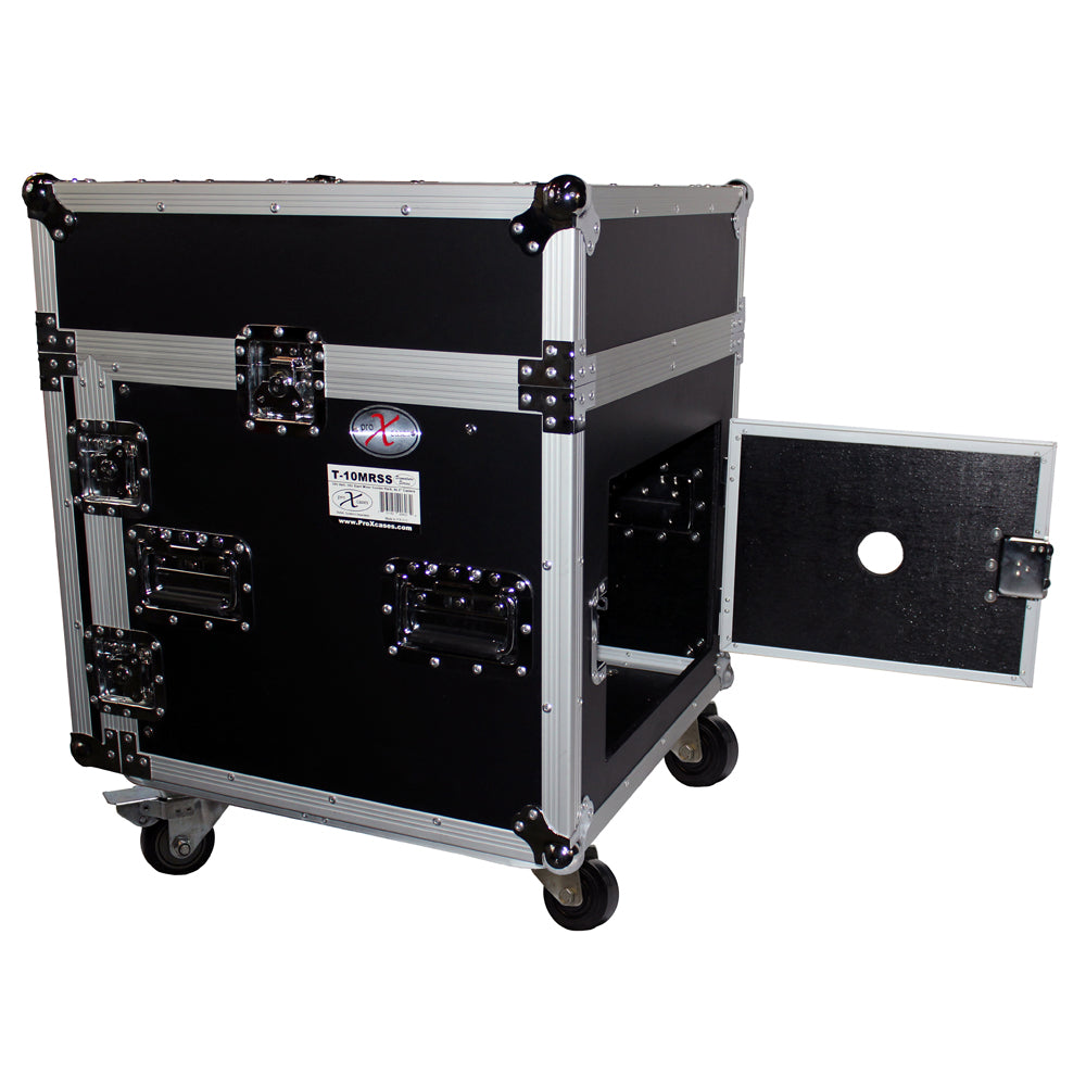 PROX-T-10MRSS Road Case- 10U Rack x 10U Top Mixer DJ Combo Flight Case