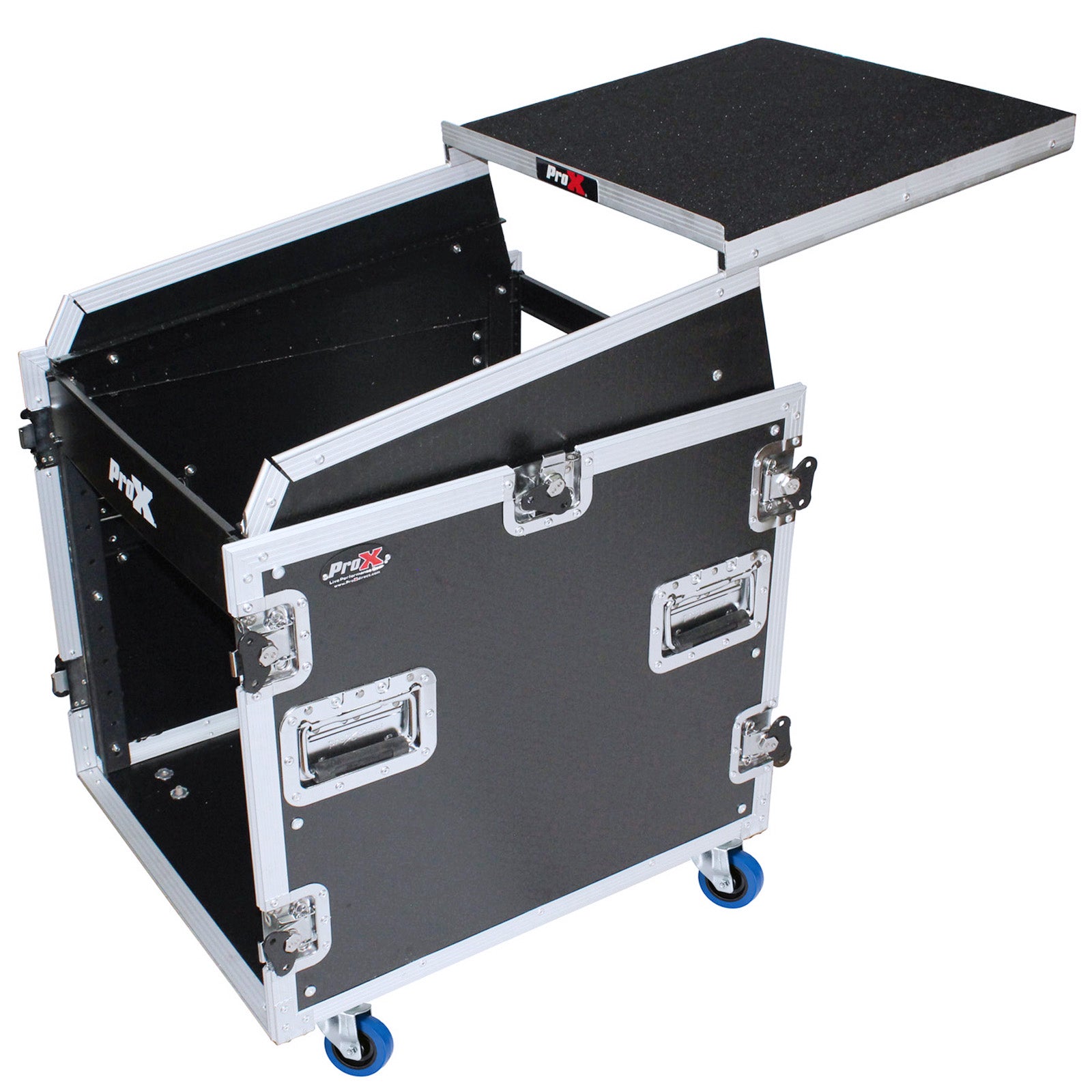 PROX-T-12MRSS13ULT Road Case- 13U Top Mixer-DJ 12U Rack Combo Flight Case W-Laptop Shelf and Casters