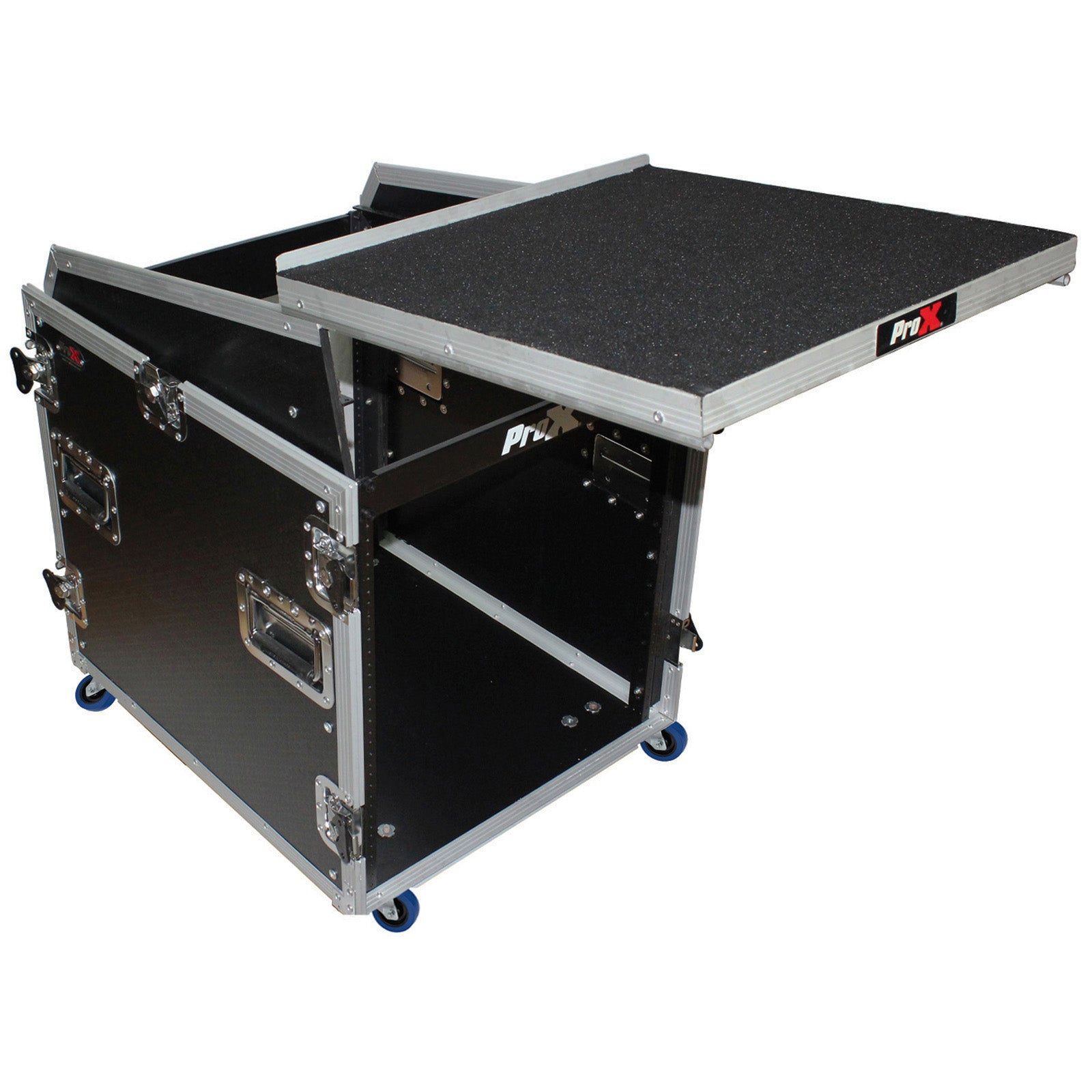 PROX-T-12MRSS13ULT Road Case- 13U Top Mixer-DJ 12U Rack Combo Flight Case W-Laptop Shelf and Casters