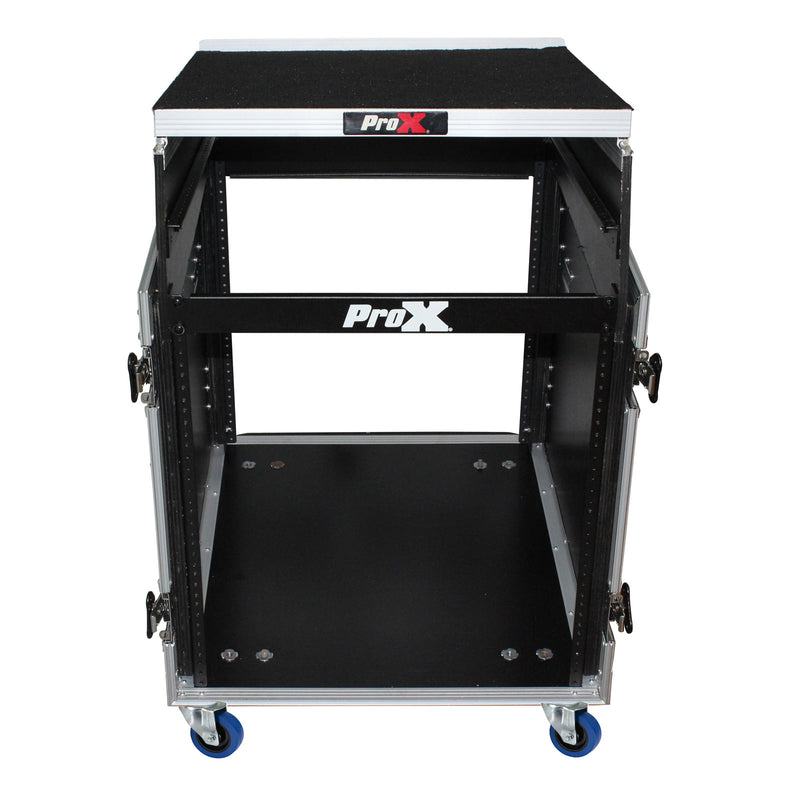 PROX-T-12MRSS13ULT Road Case- 13U Top Mixer-DJ 12U Rack Combo Flight Case W-Laptop Shelf and Casters