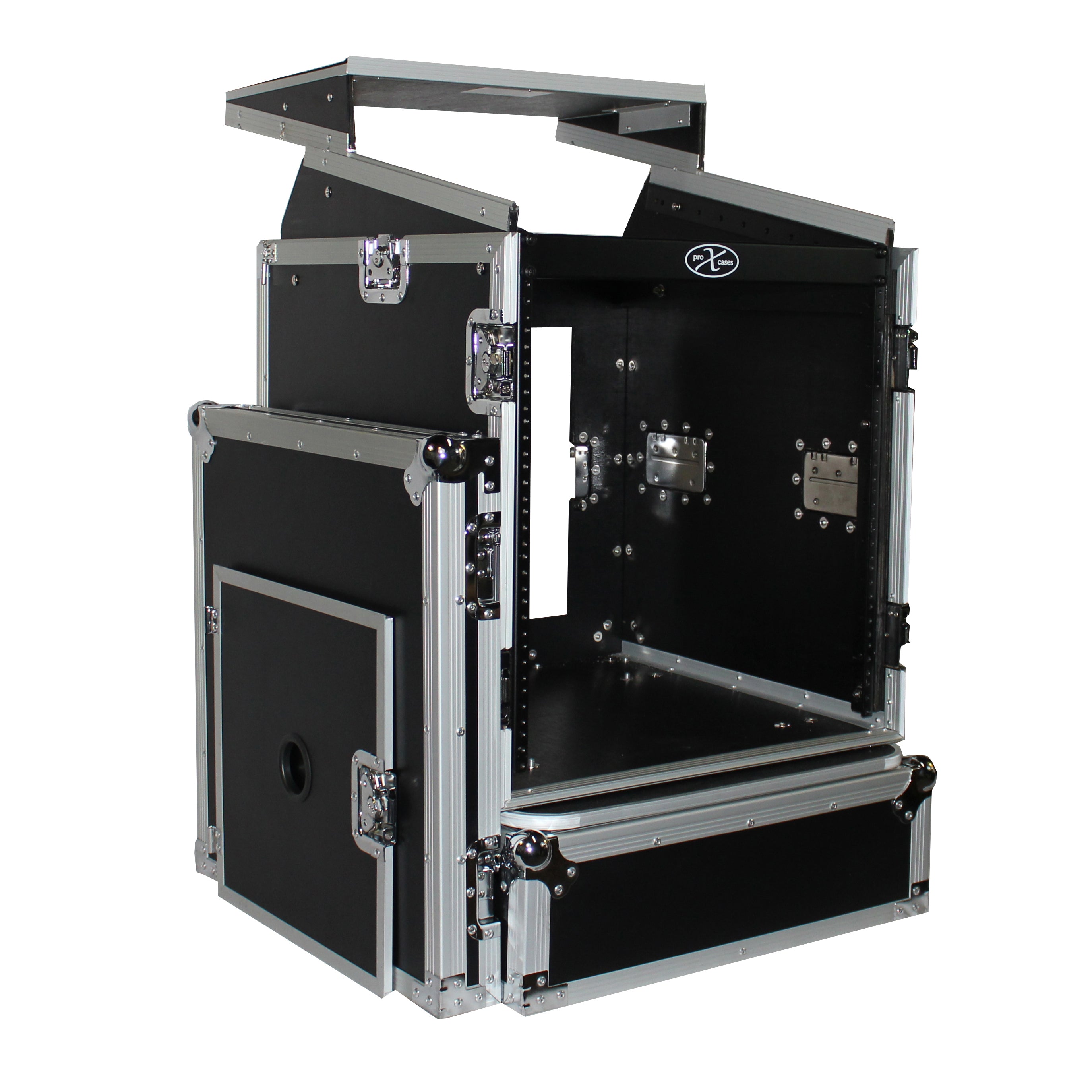 PROX-T-12MRLT Road Case - T-12MRLT 12U Rack Front load x 10U Top Mixer DJ Combo Flight Case w/Laptop Shelf & Casters