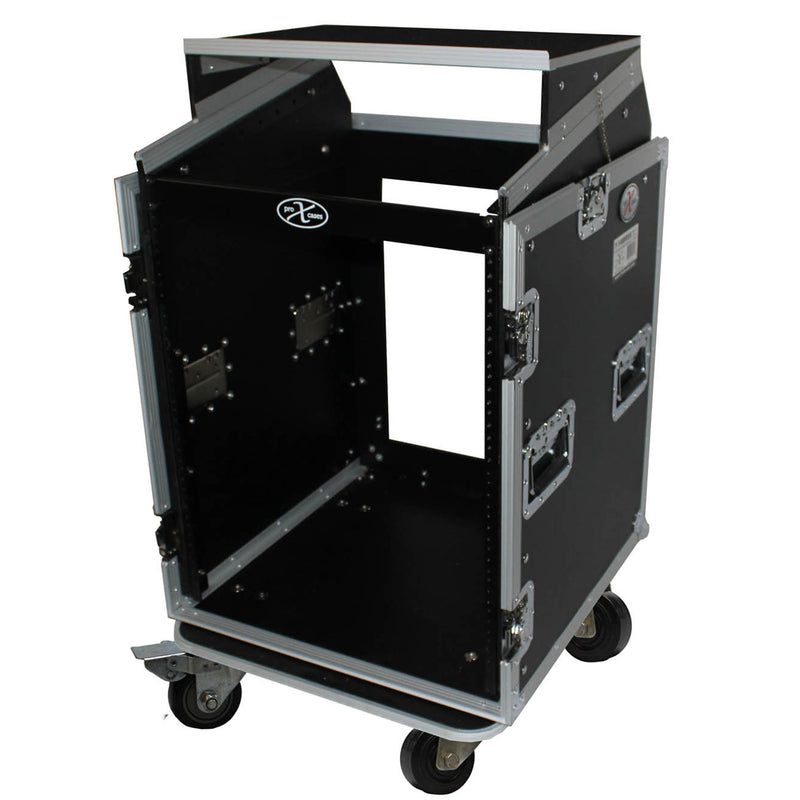PROX-T-14MRLT Road Case - 14U Rack x 10U Top Mixer DJ Combo Flight Case w/Laptop Shelf