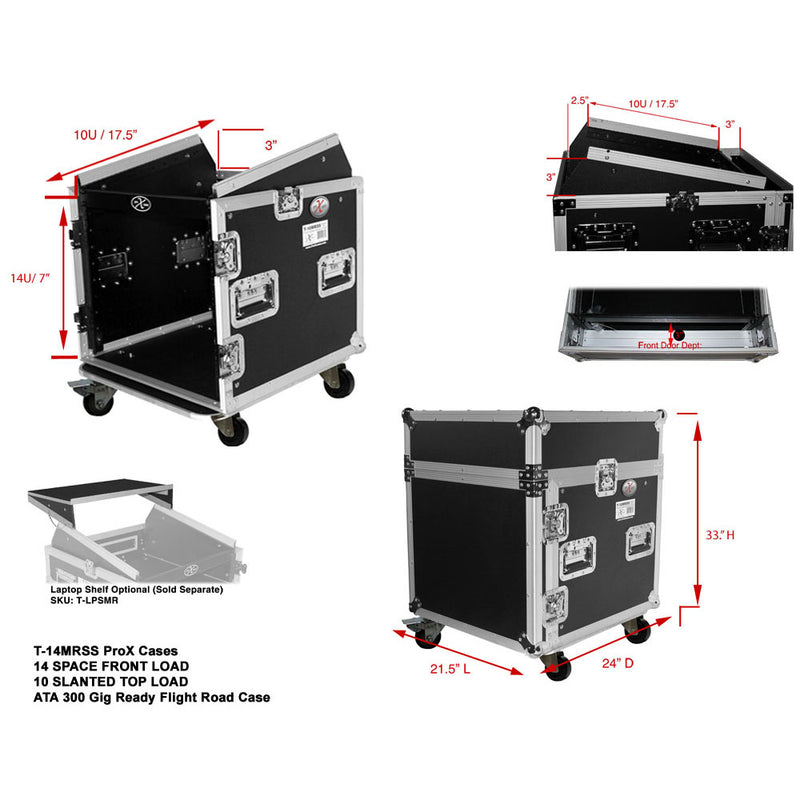 PROX-T-14MRSS Road Case - 14U Rack x 10U Top Mixer DJ Combo Flight Case