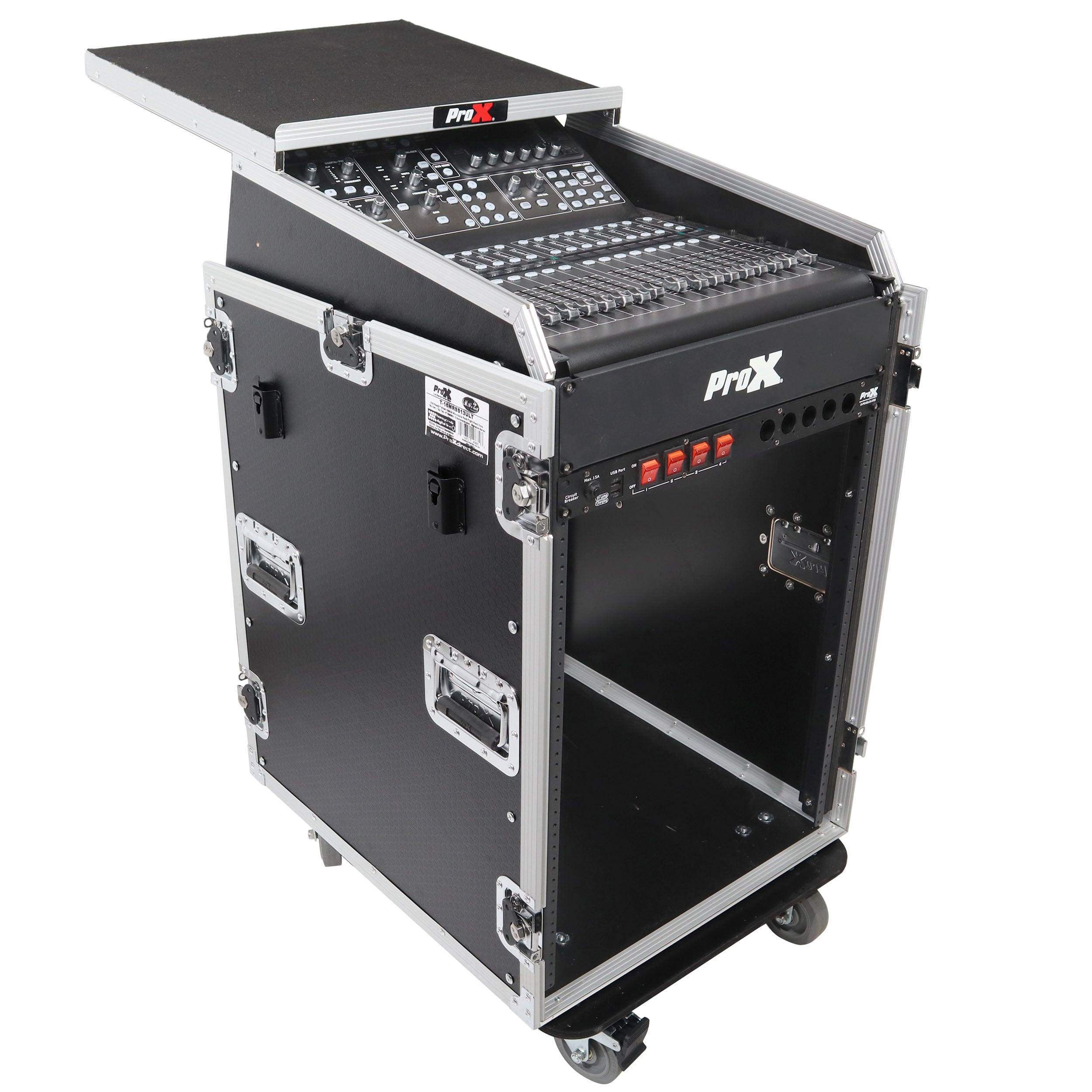 PROX-T-16MRSS13ULT Road Case - Universal 19 Rack-mount Mixer W-13U Top and 16U Front W-2 Side Work Tables