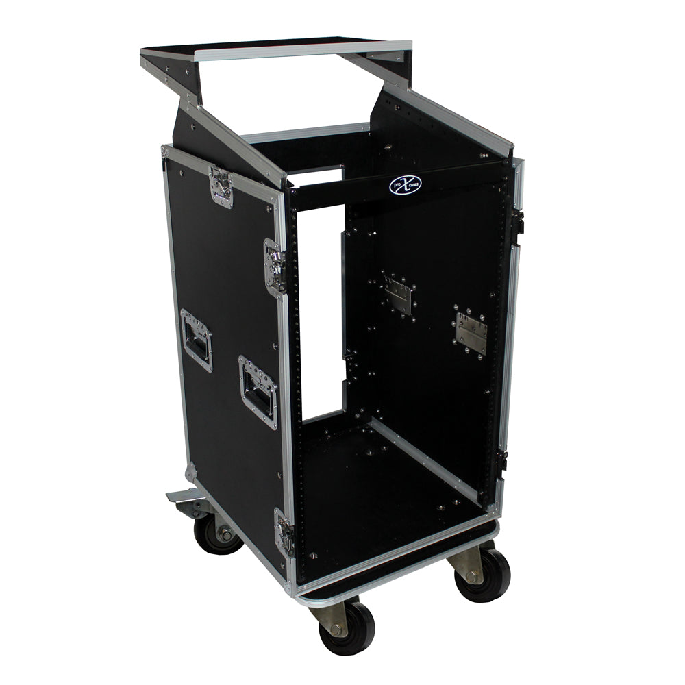 PROX-T-18MRLT Road Case - 18U Rack x 10U Top Mixer DJ Combo Flight Case w/Laptop Shelf