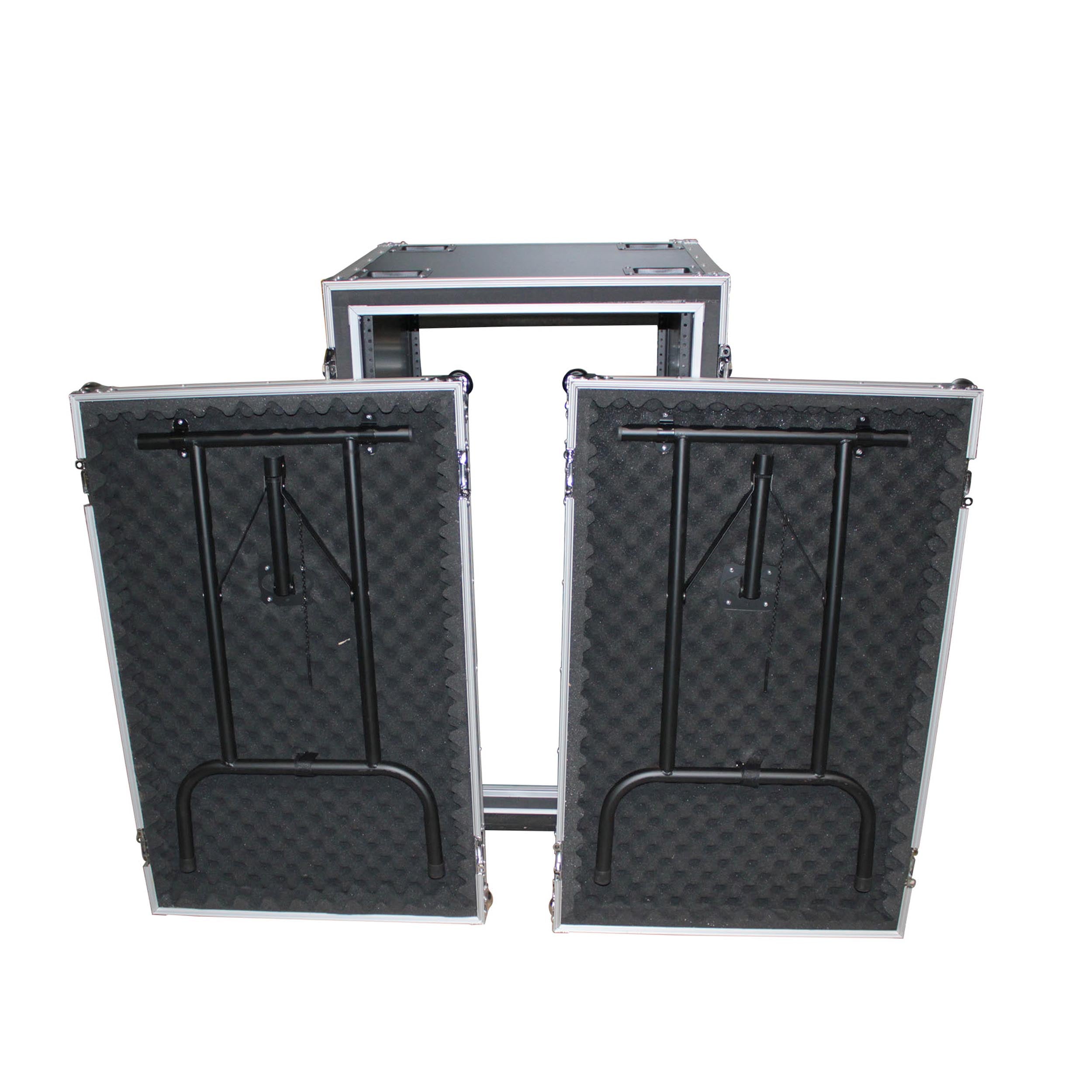 PROX-T-18RSP24DST Road Case - 18U Vertical Shockproof Amp Rack Case W-Side Tables and 4 Casters | 24 In Rail to Rail