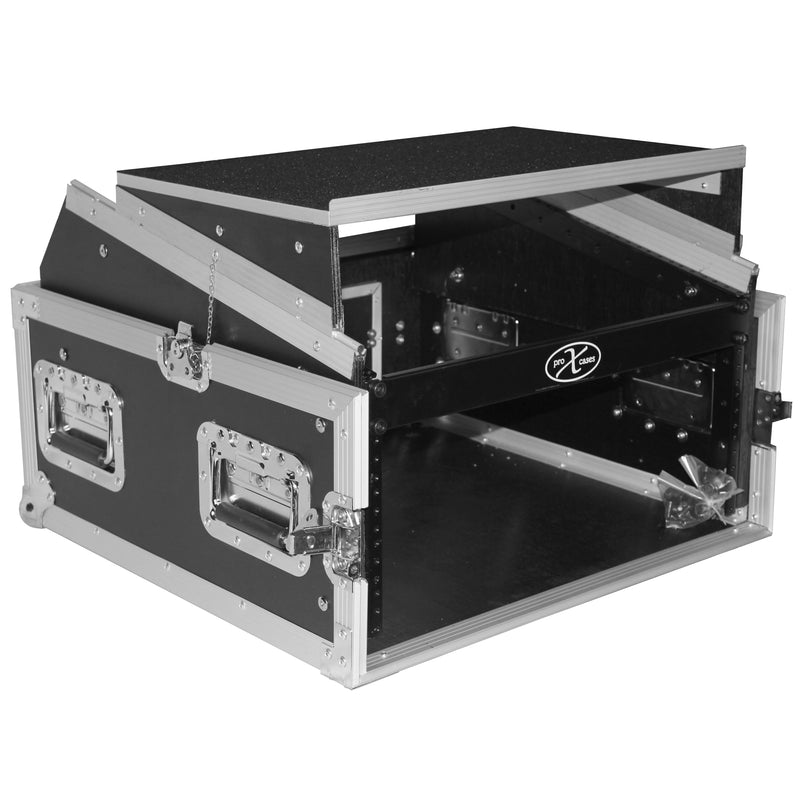 PROX-T-4MRLT Road Case - 4U Rack x 10U Top Mixer DJ Combo Flight Case w Laptop Shelf