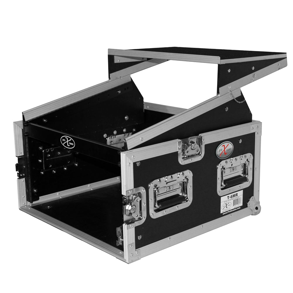 PROX-T-6MRLT Road Case - 6U Rack x 10U Top Mixer DJ Combo Flight Case w Laptop Shelf