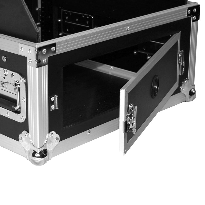 PROX-T-6MRLT Road Case - 6U Rack x 10U Top Mixer DJ Combo Flight Case w Laptop Shelf