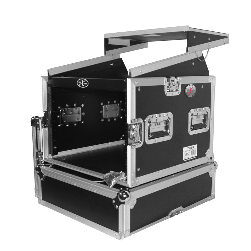 PROX-T-8MRLT Road Case - Flight Case DJ Combo 8U Rack x 10U Top Mixer W-Laptop Shelf