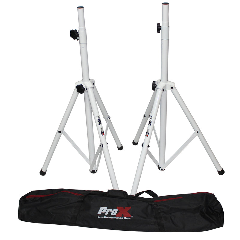 PROX-T-SS28P WHITE Speaker Stand with bag - White Heavy-Duty All Metal Speaker Tripod Stand Set of 2, 4-7 ft. (44"-84") Cloud Series