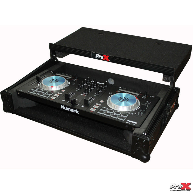 PROX-X-MXTPRO3 LTBL DJ Controller Road Case - Flight Case for Numark MixTrack 3 Pro 3 and Platinum Digital Controller W-Laptop Shelf | Black on Black
