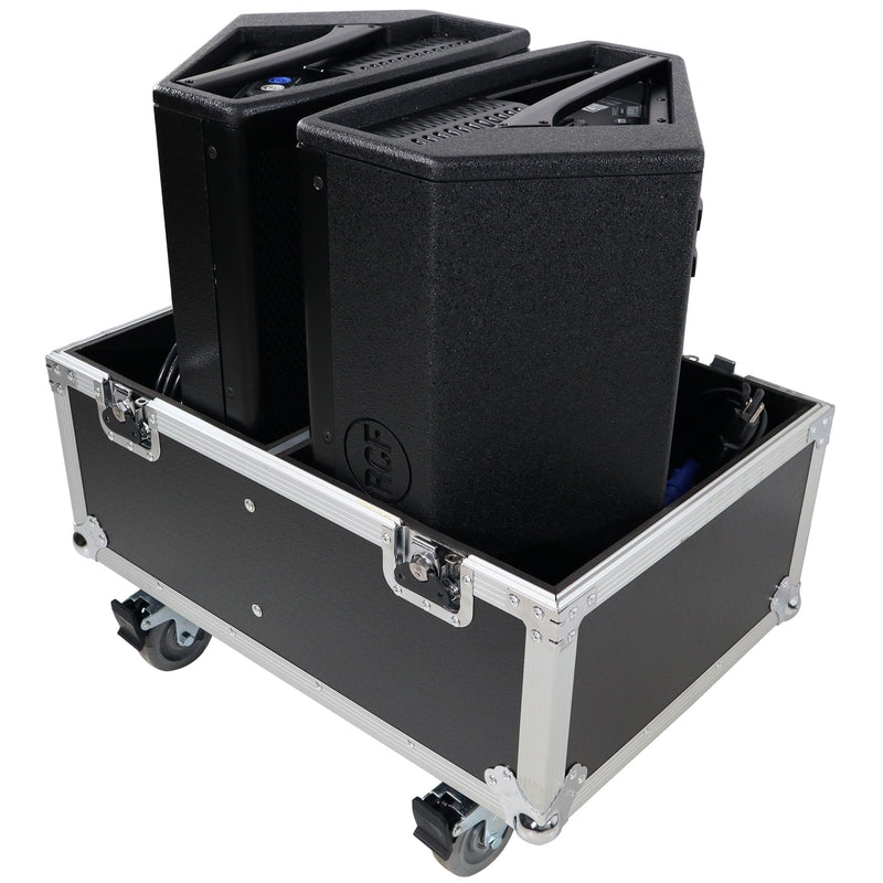 PROX-X-RCF-NX12-SMAX2W Speaker Road Case - Stage Monitor Flight Case For 2 RCF NX 12-SMA W/4" Wheels