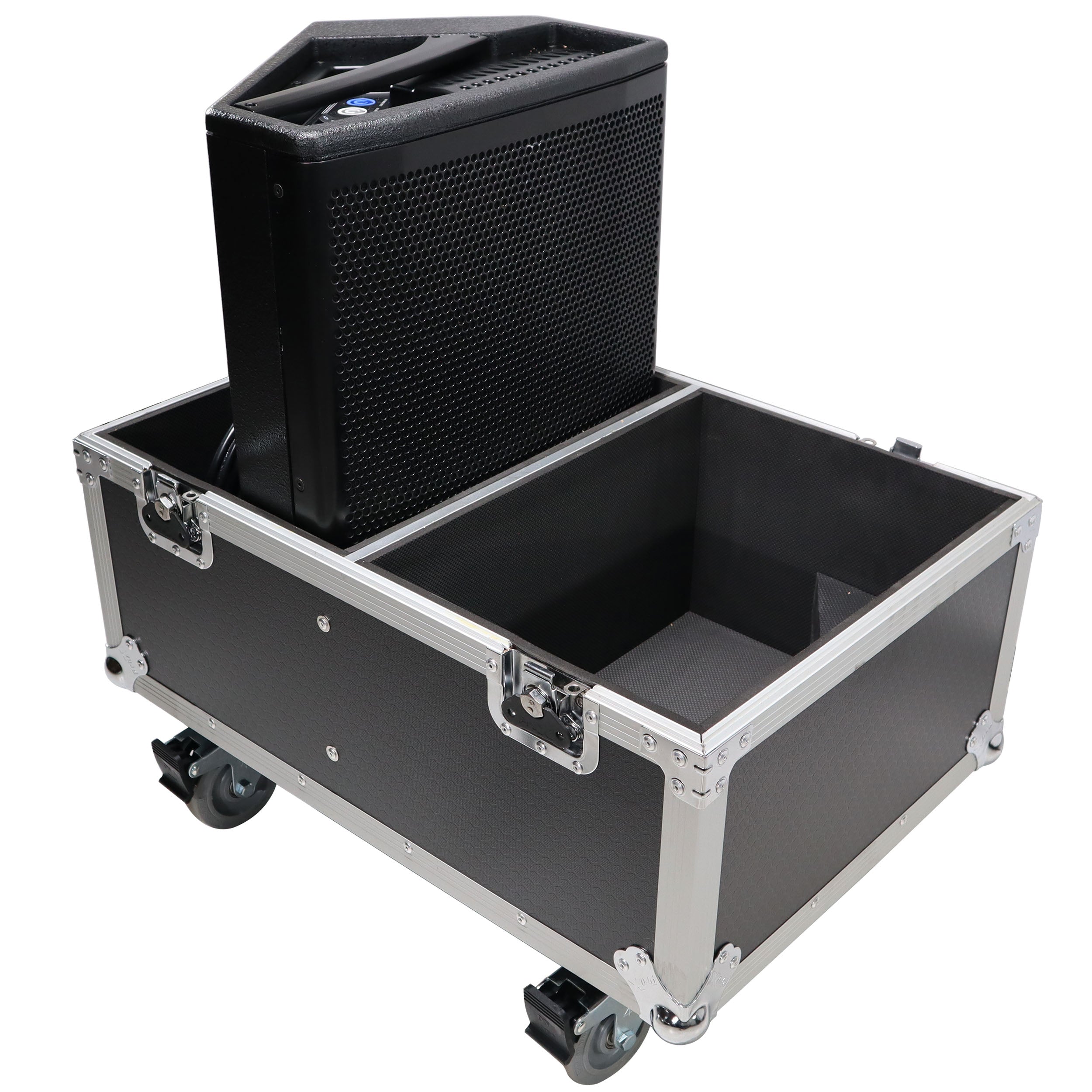 PROX-X-RCF-NX12-SMAX2W Speaker Road Case - Stage Monitor Flight Case For 2 RCF NX 12-SMA W/4" Wheels