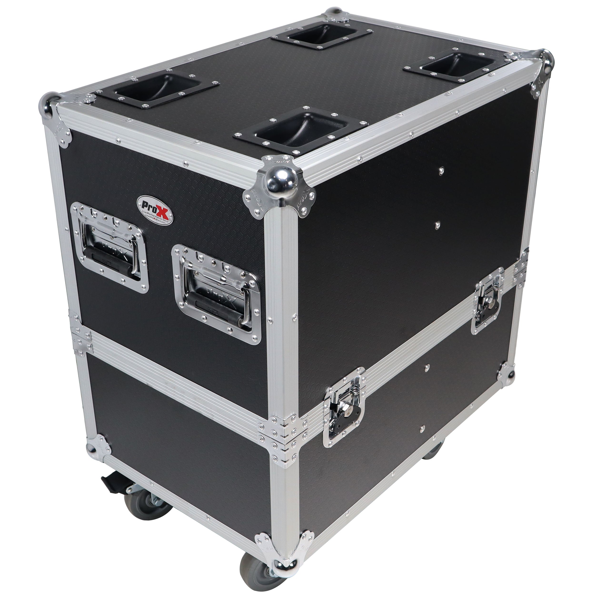 PROX-X-RCF-NX12-SMAX2W Speaker Road Case - Stage Monitor Flight Case For 2 RCF NX 12-SMA W/4" Wheels