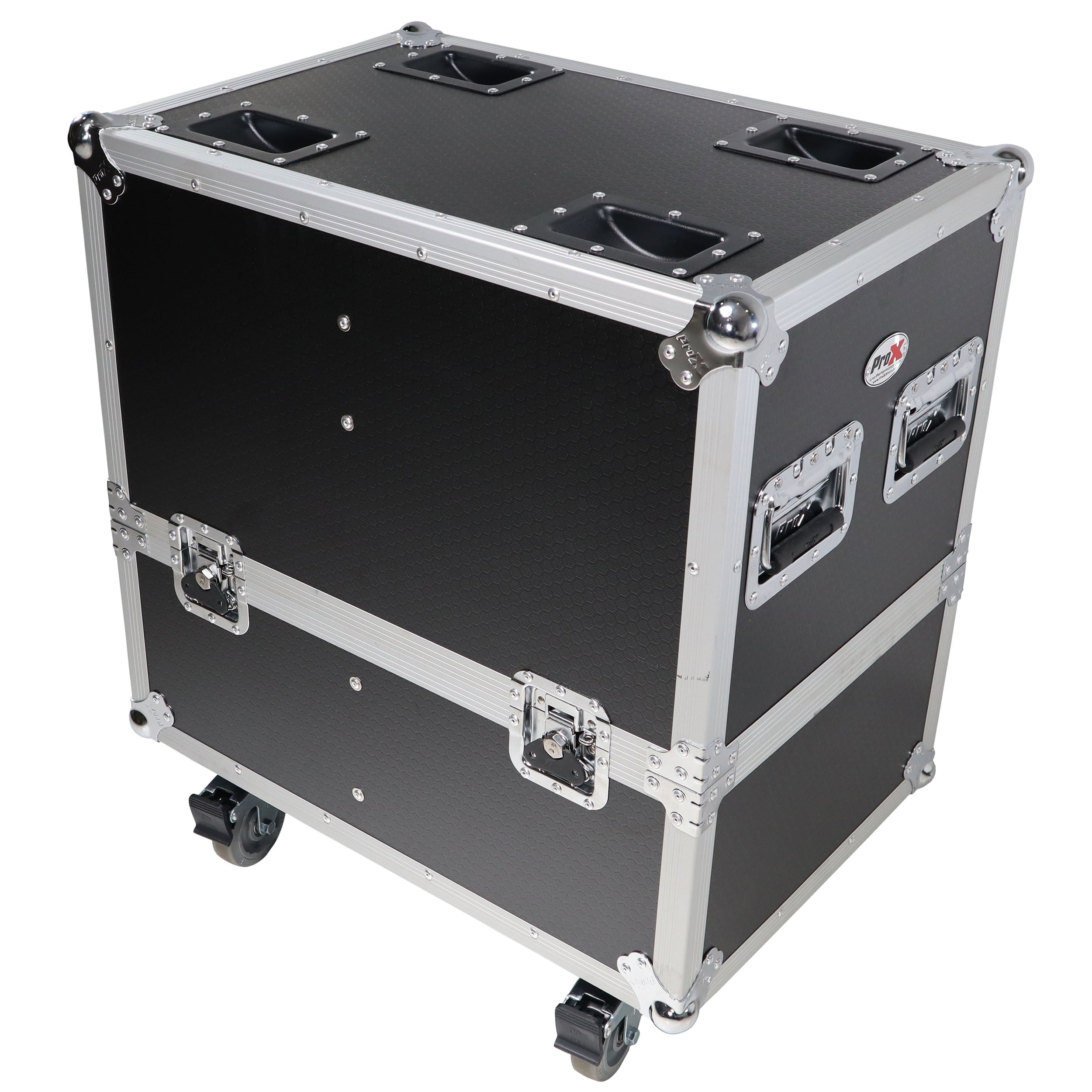 PROX-X-RCF-NX12-SMAX2W Speaker Road Case - Stage Monitor Flight Case For 2 RCF NX 12-SMA W/4" Wheels