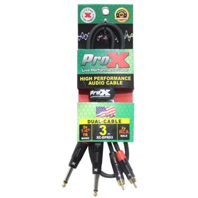 PROX-XC-DPR03 Cable - 3 Ft. Unbalanced Dual 1/4" TS-M to Dual RCA-M High Performance Audio Cable