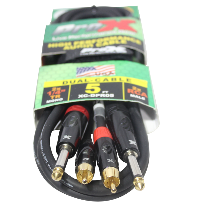 PROX-XC-DPR05 Cable - 5 Ft. Unbalanced Dual 1/4" TS-M to Dual RCA-M High Performance Audio Cable
