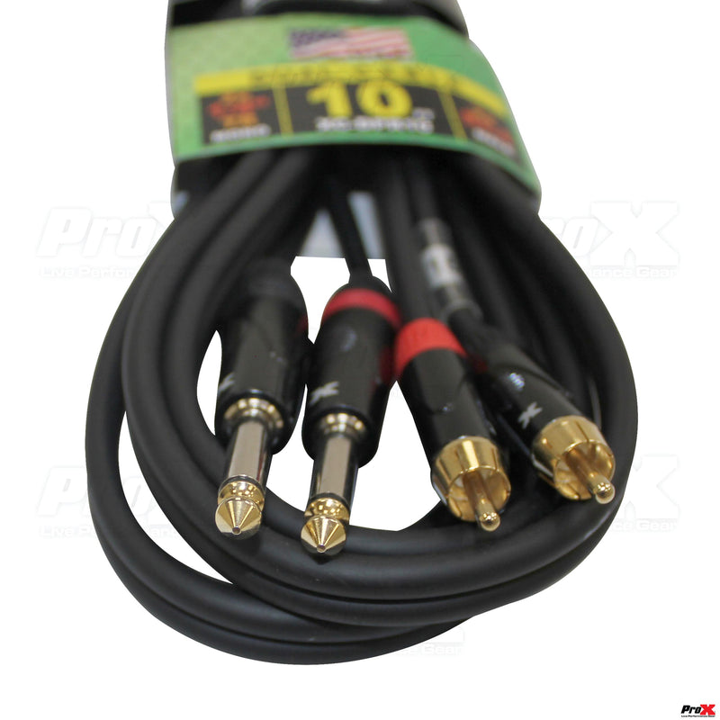 PROX-XC-DPR10 Cable - 10 Ft. Unbalanced Dual 1/4" TS-M to Dual RCA-M High Performance Audio Cable