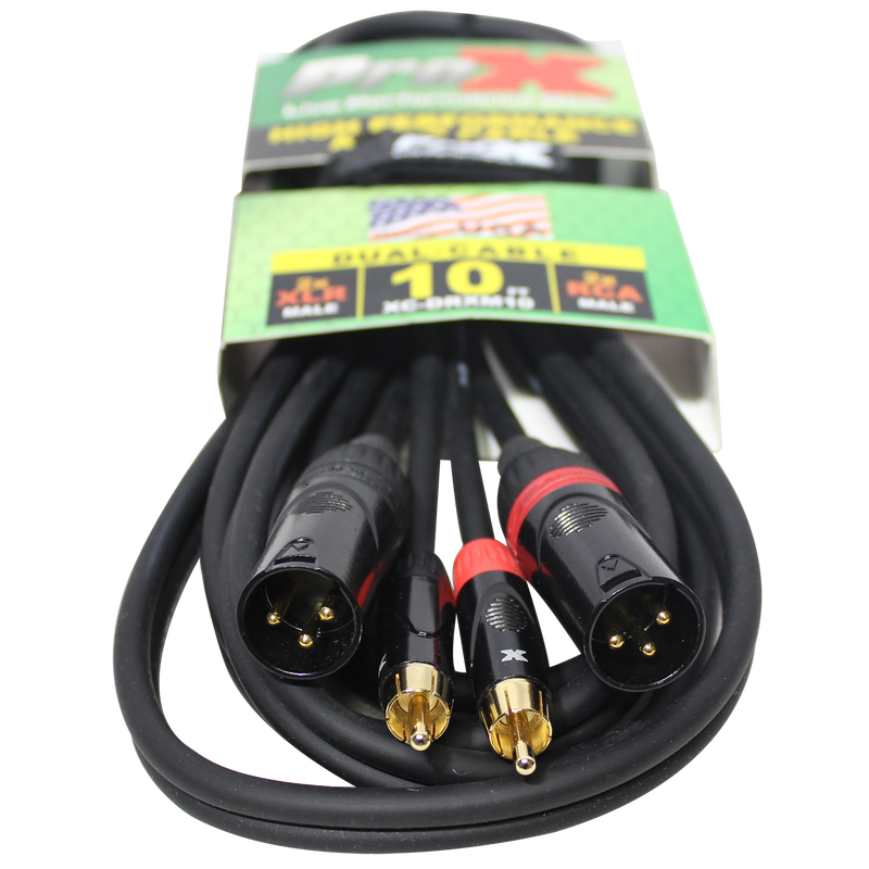 PROX-XC-DRXM10 Cable - 10 Ft. Unbalanced Dual RCA-M to Dual XLR3-M High Performance Audio Cable