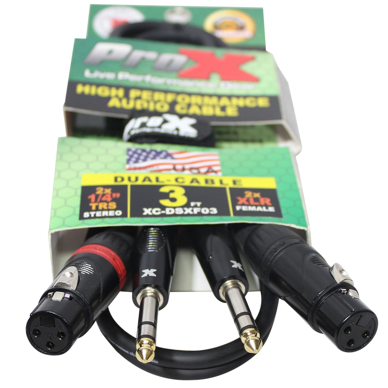PROX-XC-DSXF03 Cable - 3 Ft. Balanced Dual 1/4" TRS-M to Dual XLR3-F High Performance Audio Cable