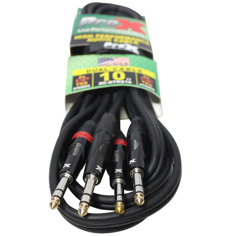 PROX-XC-DTRS10 Cable - 10 Ft. Balanced Dual 1/4" TRS-M to Dual 1/4" TRS-M High Performance Audio Cable