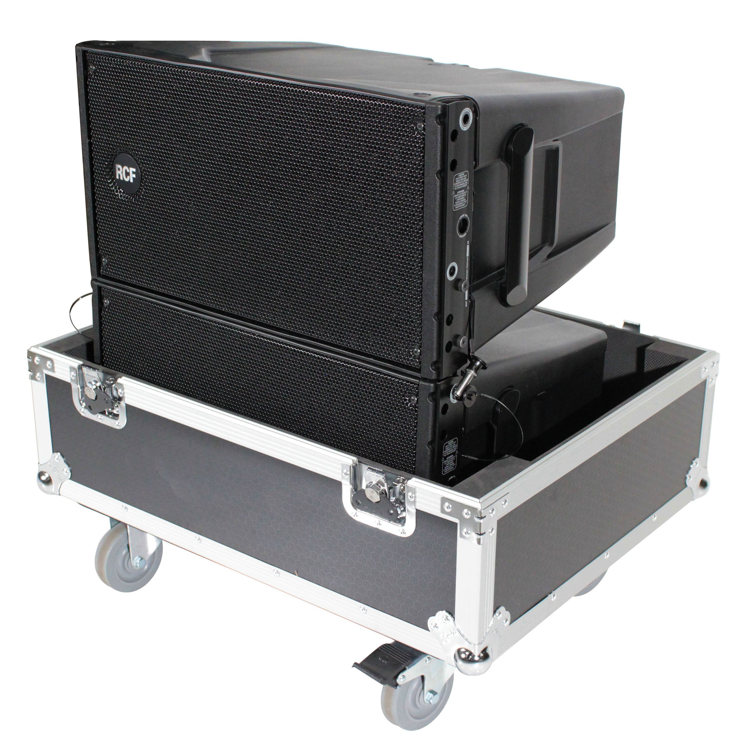 PROX-X-RCF-HDL10AX2W Speaker Road Case - ProX X-RCF-HDL10AX2W Fits 2x RCF HDL 10-A Line Array Speakers Flight Case with 4 inch Wheels