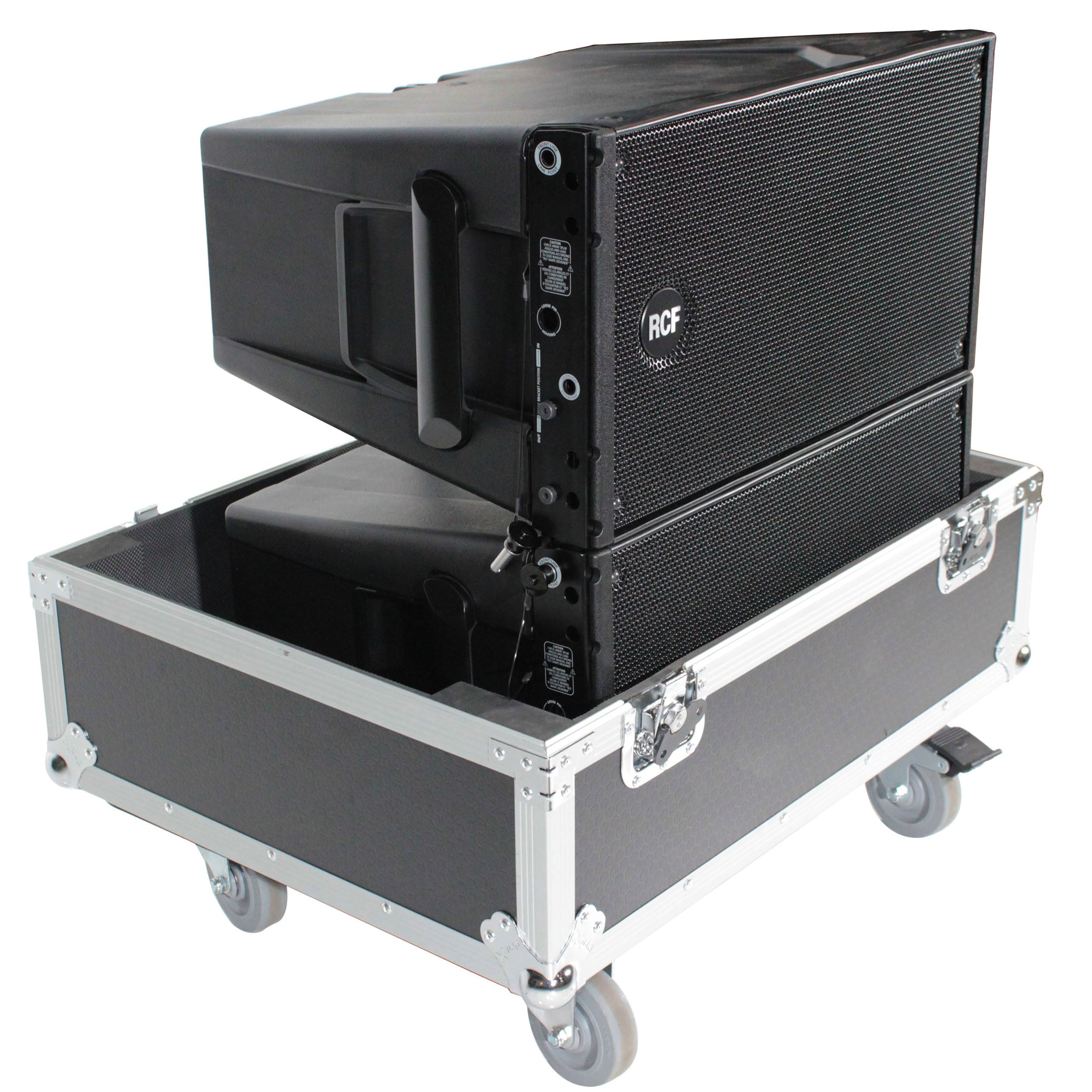 PROX-X-RCF-HDL10AX2W Speaker Road Case - ProX X-RCF-HDL10AX2W Fits 2x RCF HDL 10-A Line Array Speakers Flight Case with 4 inch Wheels