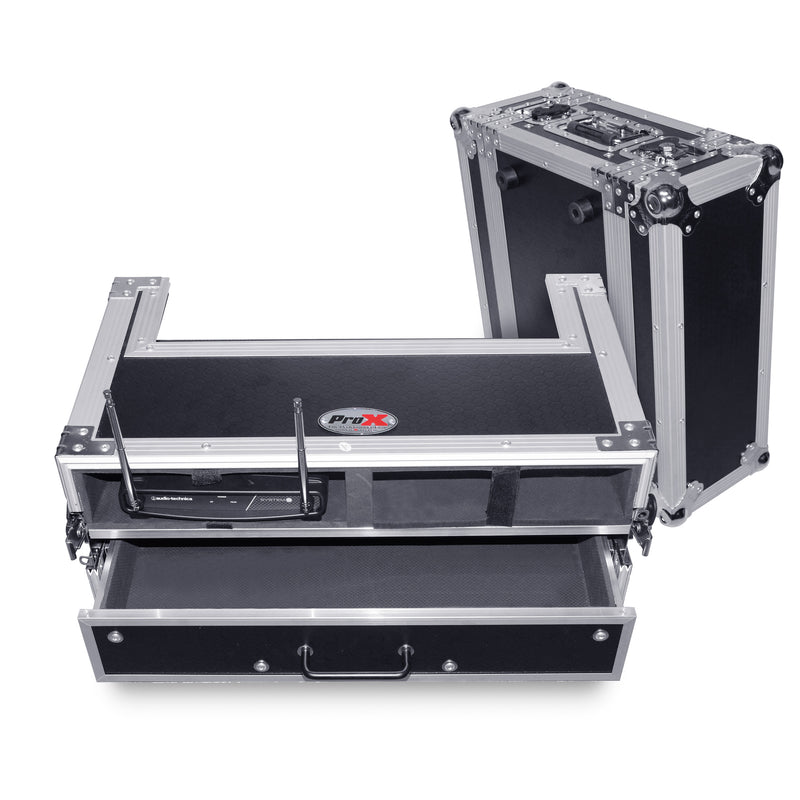 PROX-XS-2WM2DR - Wireless Mic case features 2 capacity as well as hand held mic storage w/ 1 drawer