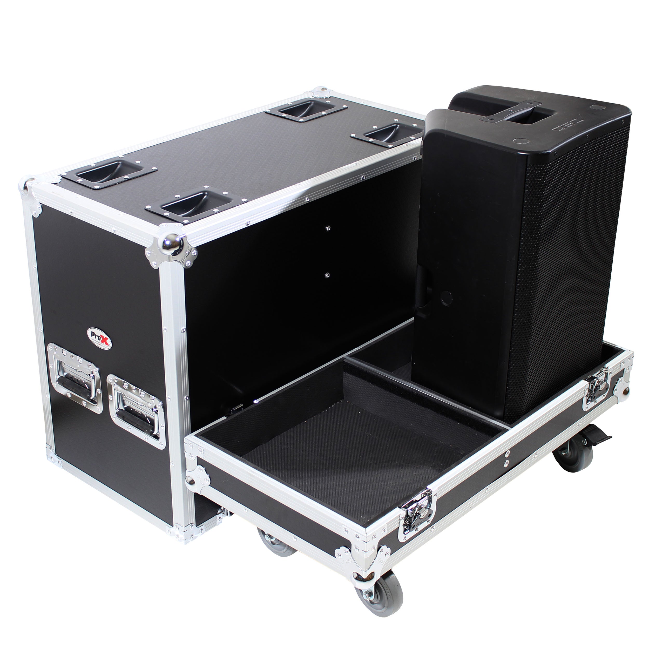 PROX-X-QSC-K12 Speaker Road Case - ProX ATA style Flight Case for 2x QSC K12 or K12.2 Speakers