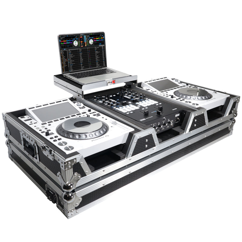 PROX-XS-CDM3000WLT - Flight Case DJ Coffin for Pioneer Mixer DJM-900NXS2 and 2 CDJ-3000 W-Wheels and Laptop Shelf